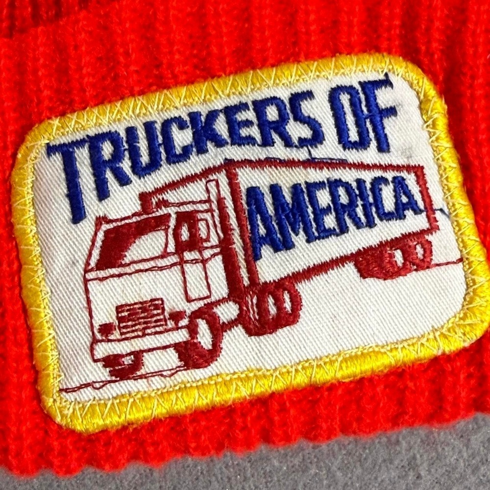 Truckers of America Red Beanie Vintage 70s Patch Workwear Americana Trucker Hat
